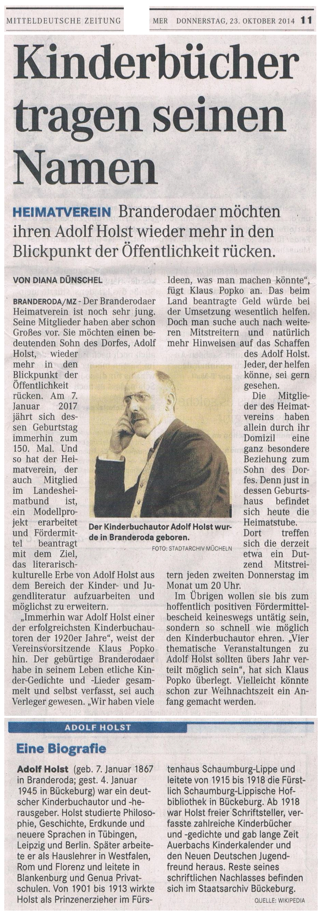 Kinderbücher tragen seinen Namen - Mitteldeutsche Zeitung, Lokalredaktion Merseburg, 23.10.2014